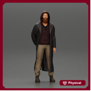 bearded man stands confidently adorned in a stylish hoodie and a flowing long coat