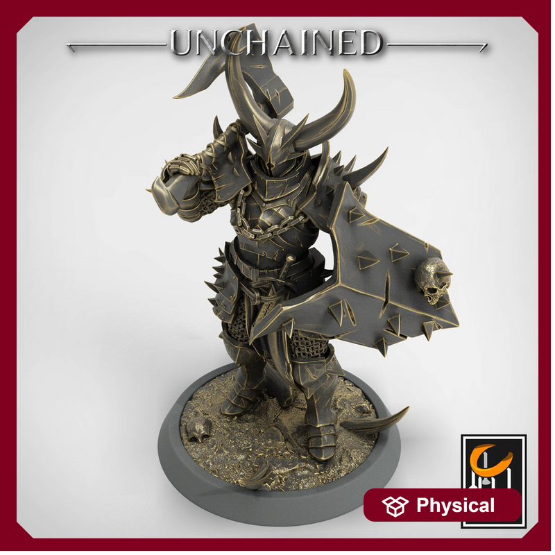 Fighter Axe and Shield, Oathbreaker Paladin, Unpainted Miniature | 28mm, 32mm,54mm 75mm,100mm Scales | Dungeons and Dragons | Pathfinder - Only-Games