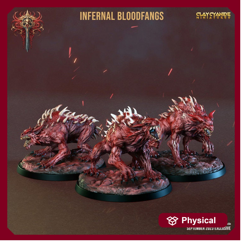 Fiend Hounds, Bloofd Fangs, Dire Chaos Wolves | 28mm, 32mm,54mm,75mm Scale | Dungeons and Dragons | Pathfinder Miniatures | Figurine | DnD | - Only-Games