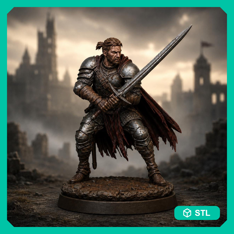 Human Fighter STL | Aldric Greatsword Warrior Digital Download | PaintedOrNot Original DnD Pathfinder - Only-Games