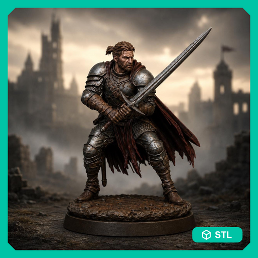 Human Fighter STL | Aldric Greatsword Warrior Digital Download | PaintedOrNot Original DnD Pathfinder - Only-Games
