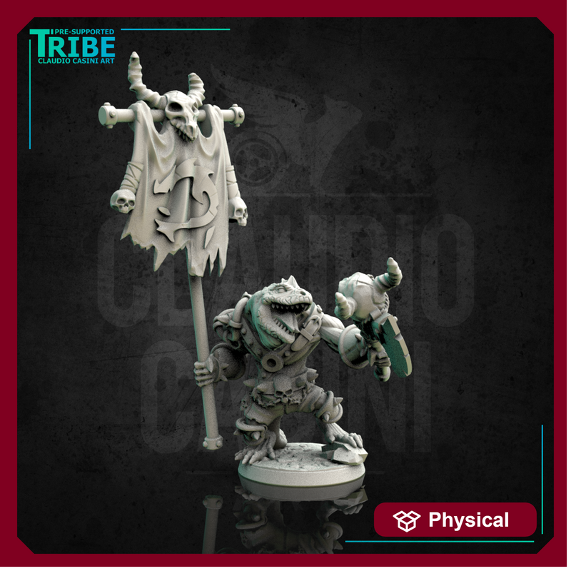 (0124) Troglodyte lizard banner-bearer with axe - Only-Games
