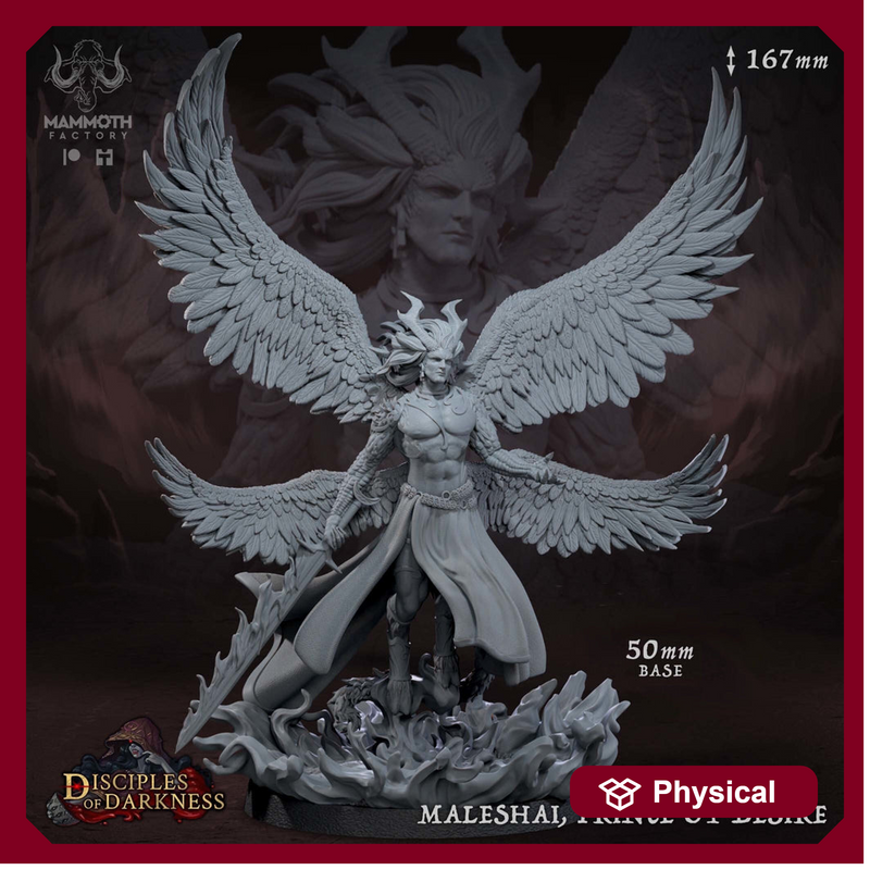Maleshai  Demon Fallen Angel|28mm, 32 mm,54mm,75mm Scale | Resin Miniature | Dungeons and Dragons |Pathfinder D&D 5e | Mammoth Factory - Only-Games