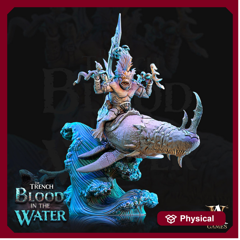 Sahuagin two Tridents mounted on Shark  | 28mm, 32mm Scales | Archvillain Games | Dungeons and Dragons 5e Pathfinder | Underwater Adventure - Only-Games