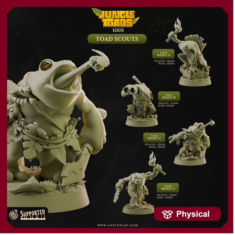 Toad Scouts - Jungle Toads - CastNPlay - Terrain Wargaming D&D DnD 28mm 32mm 40mm 54mm