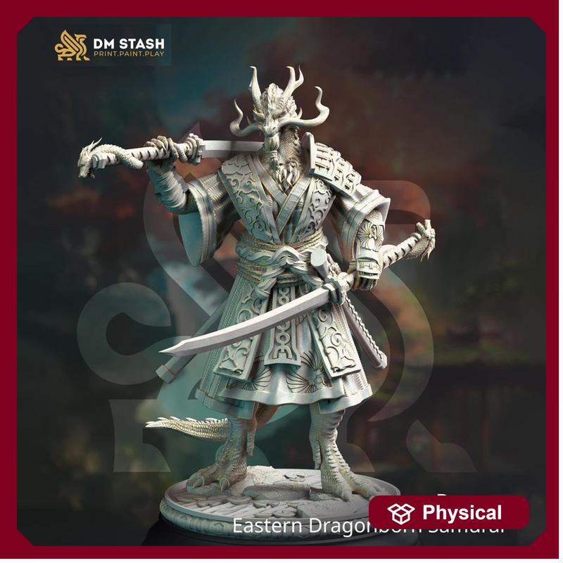 Dragonborn Eastern Fighter Samurai, Paladin, Ranger PC NPC Miniature | 28mm,32mm,54mm,75mm,100mm Scales | Pathfinder Figure DnD | DM Stash | - Only-Games