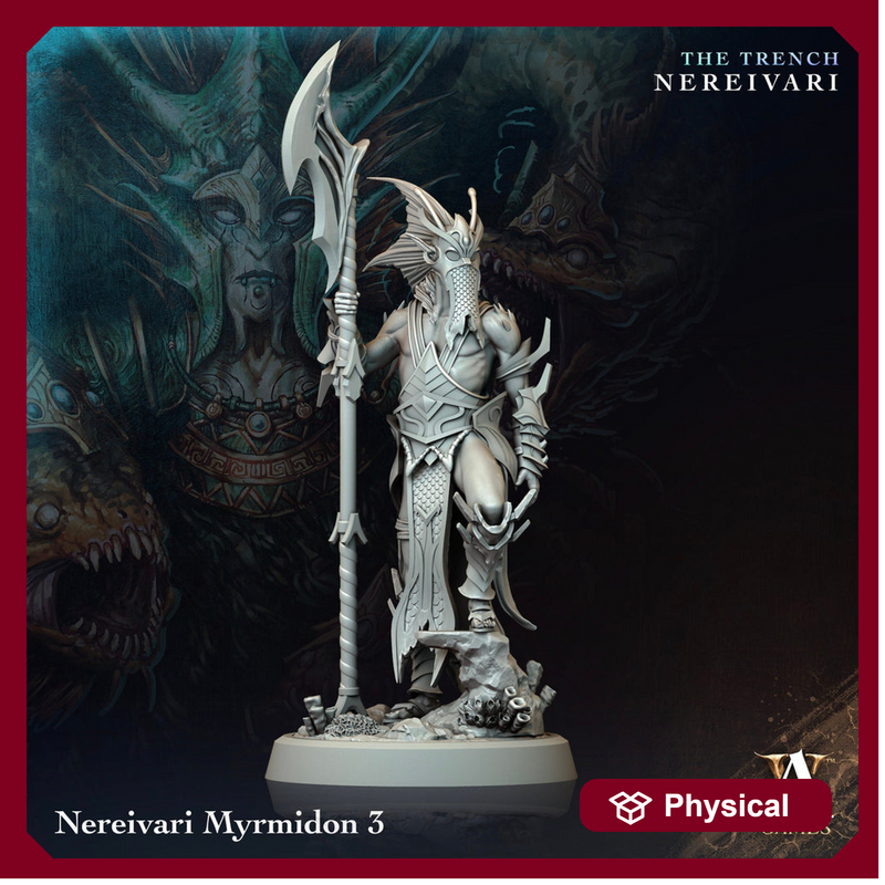 Triton Fighter, Sea Elf PC/NPC | Unpainted Resin Mini |28mm, 32mm,54mm,75mm,100mm Scale | Dungeons & Dragons 5e Pathfinder Archvillain Games - Only-Games