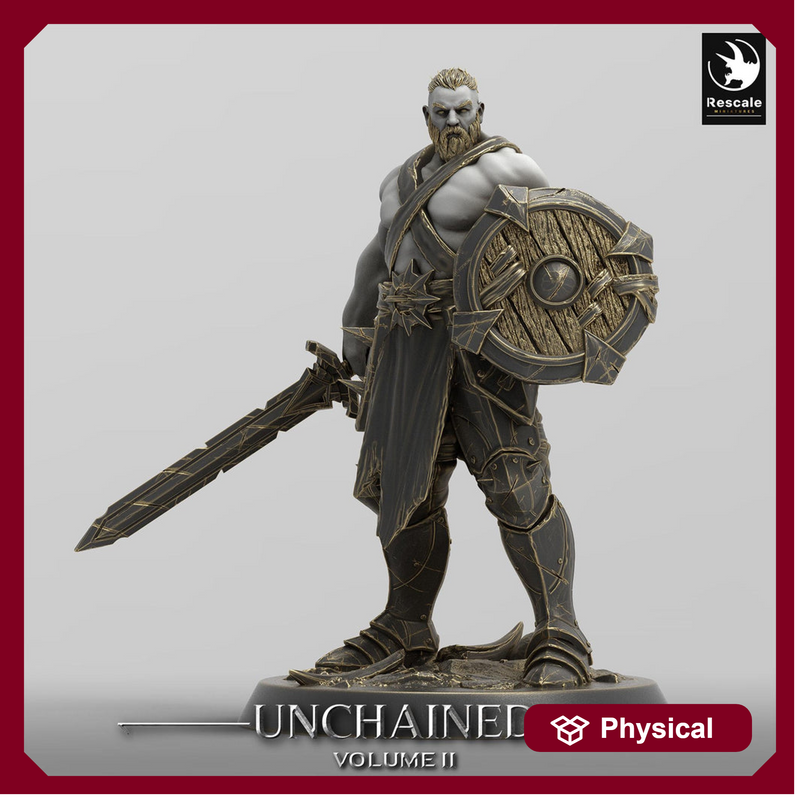 Ranger, Fighter, Barbarian Sword and Shield, DnD Unpainted Miniature| 28mm, 32mm,54mm,75mm,100mm Scales | Dungeons & Dragons - Only-Games