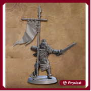 Ranger Fighter Banner and Sword | 28mm, 32mm, 54mm,75mm,100mm Scale Resin Miniature Dungeons and Dragons D&D Pathfinder | Artisan Guild - Only-Games