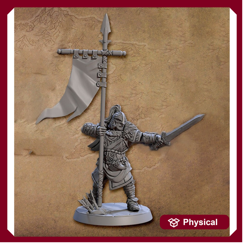 Ranger Fighter Banner and Sword | 28mm, 32mm, 54mm,75mm,100mm Scale Resin Miniature Dungeons and Dragons D&D Pathfinder | Artisan Guild - Only-Games