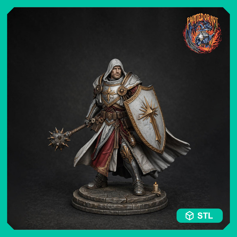 Cleric Paladin STL, Kaedran War Cleric Battle Priest, PaintedOrNot Original Digital Mini for DnD 5E - Only-Games