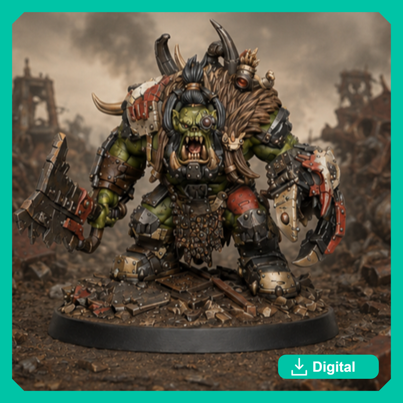 Beast Skrapper Boss – Sci-Fi Orc Warlord Miniature | Scrap-Tech Tabletop Commander | Original Wargaming Model