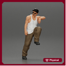 gangster wearing a cap and tank top leans casually against the car