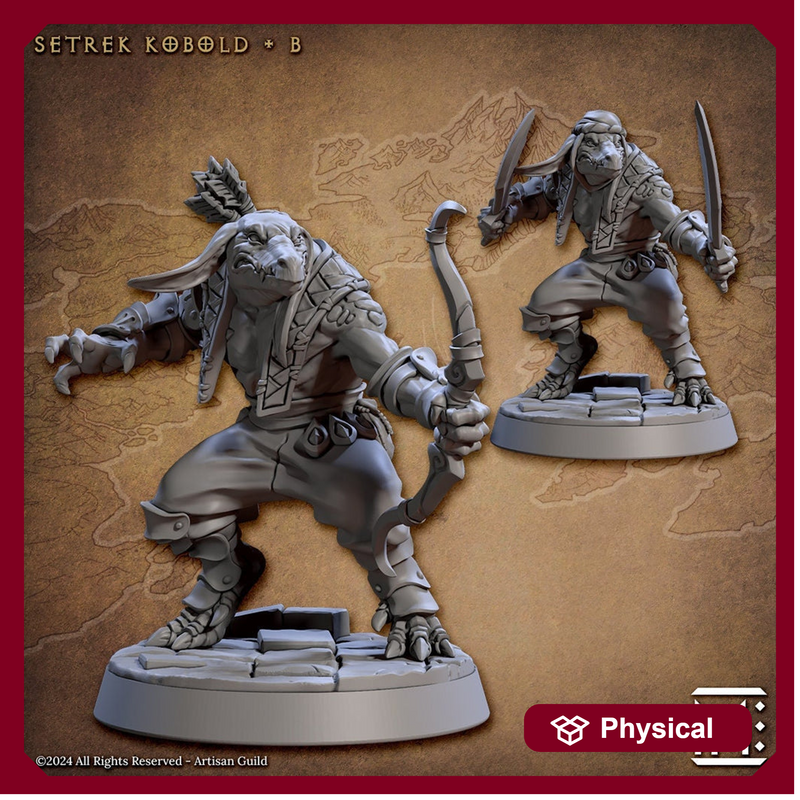 Kobold Fighter with Bow, Dual Scimitars PC NPC DnD | 28mm, 32mm, 54mm, 75mm Scale Miniature | Dungeons and Dragons | Artisan Guild - Only-Games