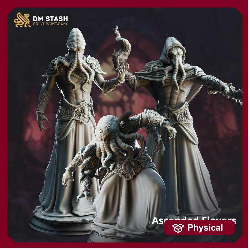 Mind Flayer, Illithid Knight, Master and Corrupted, Set (3) | 28mm, 32mm, 54mm,75mm,100mm Scale Resin Miniature | DM Stash | D&D 5e | - Only-Games