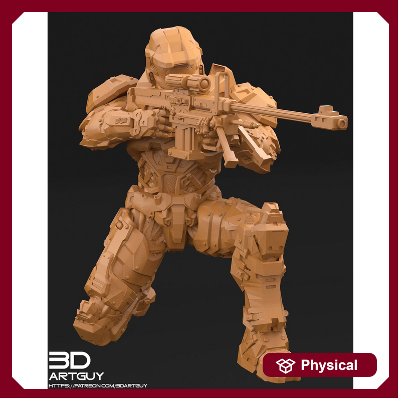 Space Spartan miniature with Sniper | 28mm, 32mm Scales also 50mm and 100mm | Sci-Fi Video Games miniatures | Fan Art | 3Dartguy| - Only-Games