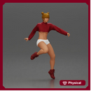 Woman in red crop top and sneakers riding a motorbike