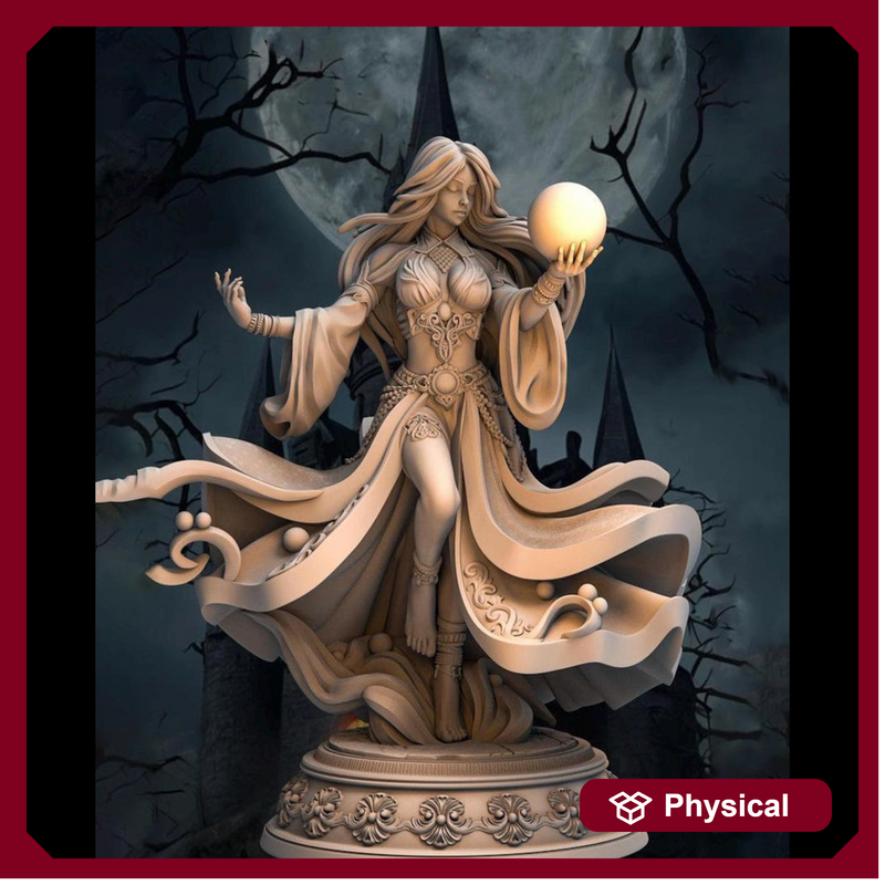 Female Sorcerer, Wizard, Druid PC NPC Unpainted Miniature figure | 28mm,32mm,54mm,75mm,100mm Scales |  Dungeons & Dragons DnD 5e Pathfinder - Only-Games