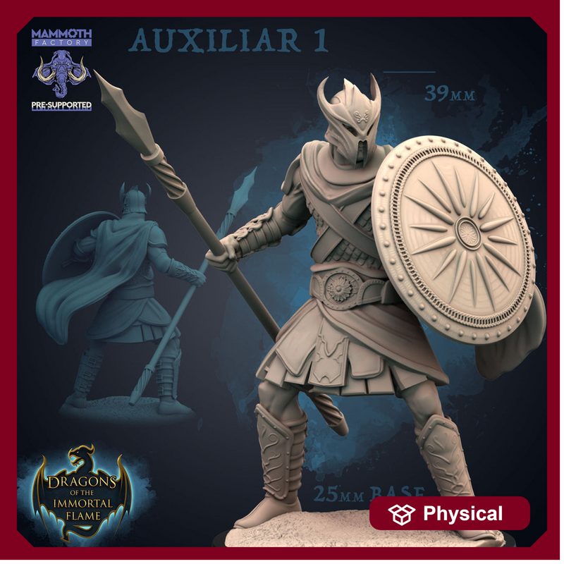 Human Fighter Spear and Shield | 28mm, 32mm, 75mm Scale Resin Miniature |Dungeons and Dragons |Arethain Mammoth Factory