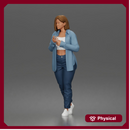 Woman Walking In Open Shirt Crop Top Jeans And Sneakers