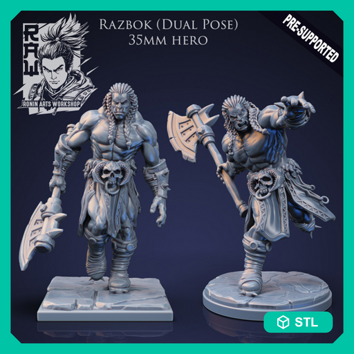 Razbok The Barbarian - Idle and Action Pose - STL only - Only-Games