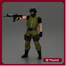 Military precision A man with tactical mastery, wearing a mask and holding a gun with one hand aimed at the enemy
