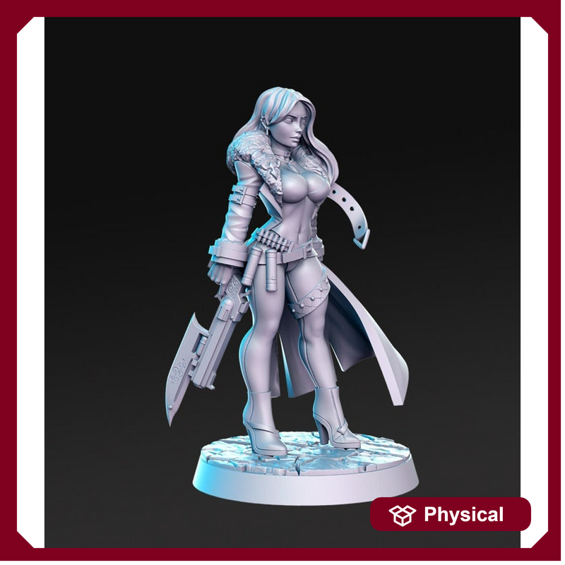 Pinup Female Gunslinger Trish | 28mm| 32mm|54mm | 75mm|100mm Scale | Final Fantasy classic JRPG - Minis - D&D - - Only-Games