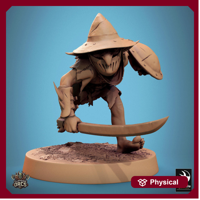 Goblin Sword and Shield Fighter | D&D 5e UNPAINTED | 28mm, 32mm,54mm,75mm, 100mm scale| Pathfinder | Figure for Painting| Rescale Miniatures - Only-Games