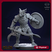 Dragonborn Fighter Sword n Shield  | 28mm,32mm,54mm,75mm,100mm Scale Resin Mini | Dungeons and Dragons D&D 5e | Pathfinder | Mammoth Factory - Only-Games
