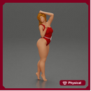 woman in a red swimsuit posing confidently