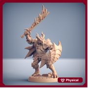 Dragonborn Paladin Fighter Flaming Sword & Shield | 28mm, 32mm, 54mm, 75mm Scale Resin Miniature | Dungeons and Dragons | Pathfinder | - Only-Games