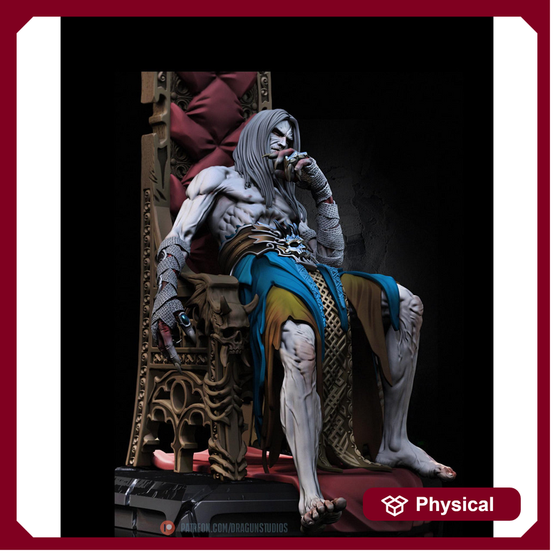 Vampire Lord Strahd on throne D&D 5e Unpainted Miniature| 28mm,32mm,54mm,75mm,100mm Scales | Pathfinder Figure | RPG | Figurine unpainted | - Only-Games