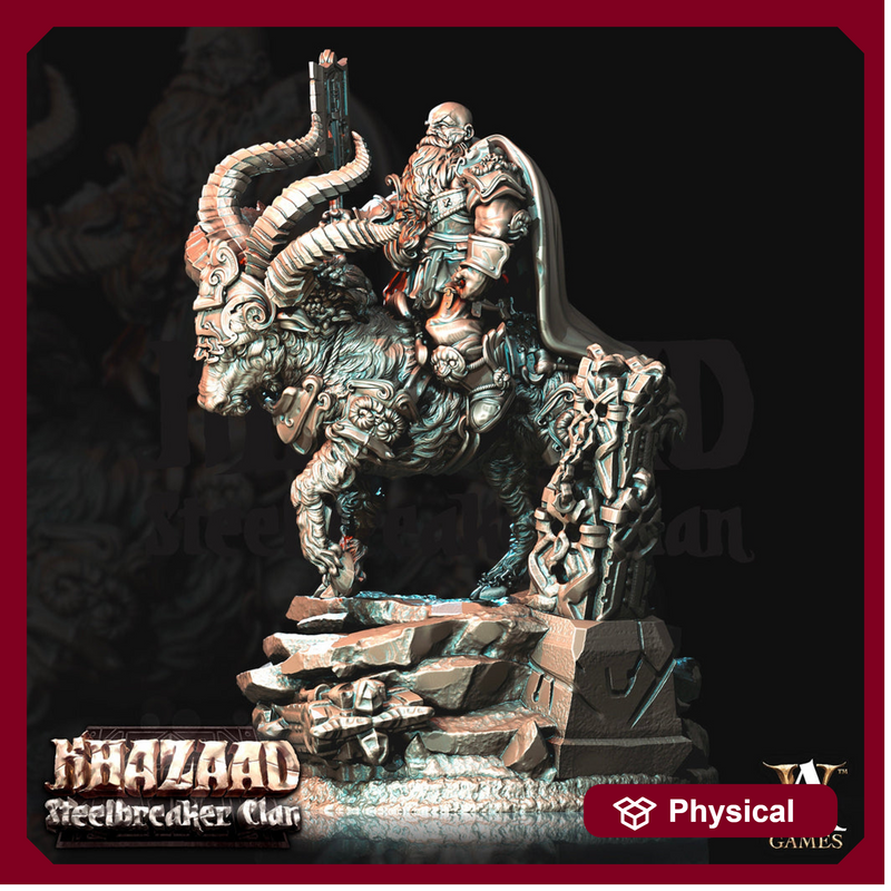 Dwarf Fighter Mounted on Ram | Scale 28mm, 32mm, 75mm | Resin Miniature | Dungeons and Dragons Pathfinder | Figure Painting | - Only-Games