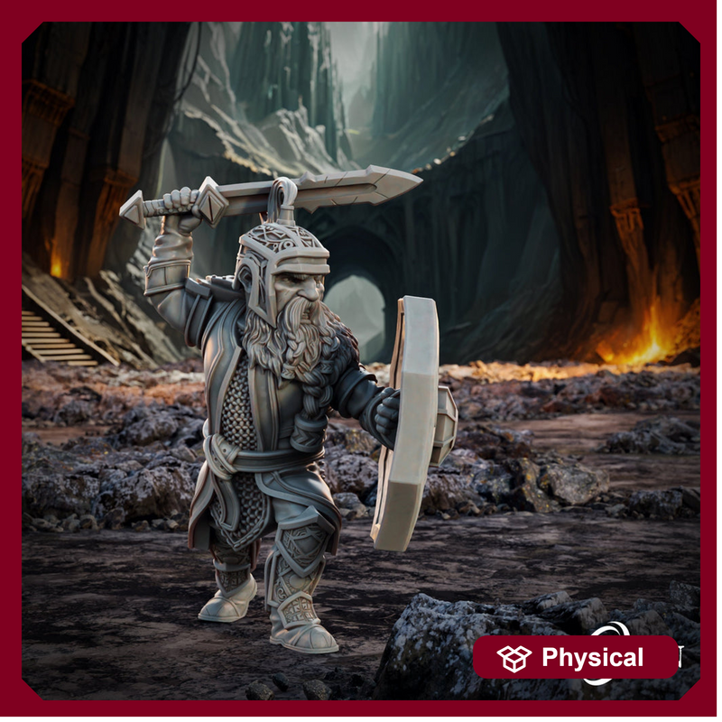 Dwarf Fighter w/ Sword and Shield Resin Miniature | Dungeons and Dragons 5e | 28mm,32mm,54mm,75mm, 100mm Scale |Pathfinder Mini for Painting - Only-Games