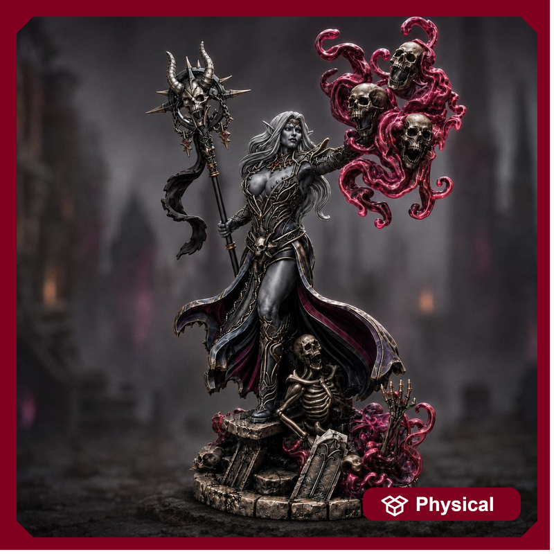 Dark Elf Necromancer Miniature | Alzeryn Death Sorceress | PaintedOrNot Original UNPAINTED Resin DnD 5E Pathfinder - Only-Games