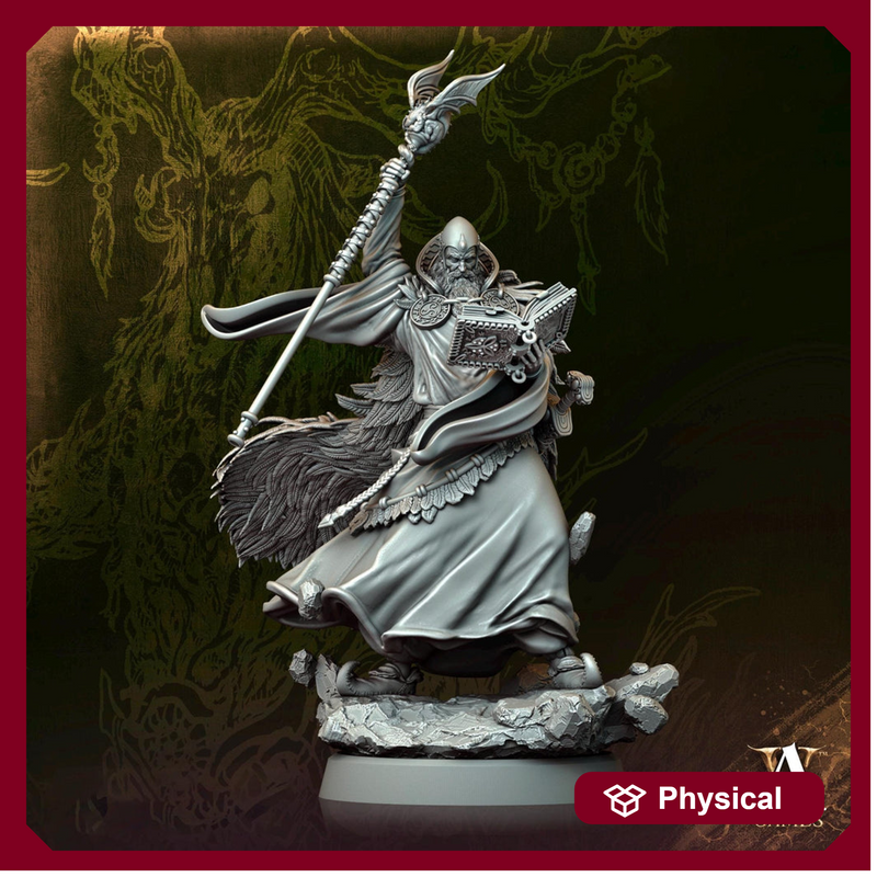 Human Male Wizard Miniature | 28mm, 32mm, 54mm, 75mm, 100mm Scales | Dungeons and Dragons | Pathfinder | Battle Wizard - Only-Games