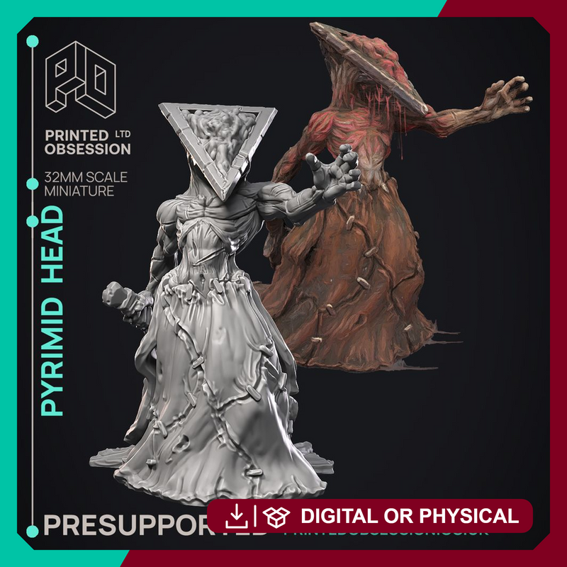 Pyrimid head - Quiet Mountains - 2 Models -  PRESUPPORTED - Illustrated and Stats - 32mm scale