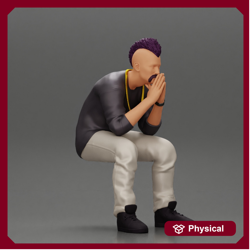 metal man sitting and contemplating with a satanic haircut - Only-Games