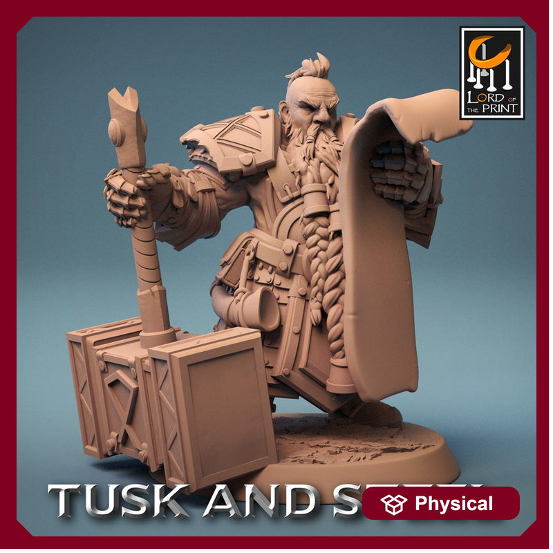 Dwarf Fighter Paladin with Battle Hammer Unpainted | 28mm, 32mm,54mm,75mm,100mm Scales | Dungeons and Dragons Pathfinder Lord of The Print