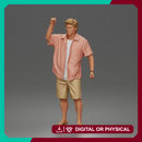 Cheerful Beach Tourist Posing in Open Shirt Shorts and Sandals