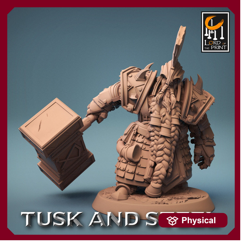 Dwarf Fighter Paladin with Battle Hammer Unpainted | 28mm, 32mm,54mm,75mm,100mm Scales | Dungeons and Dragons Pathfinder Lord of The Print - Only-Games