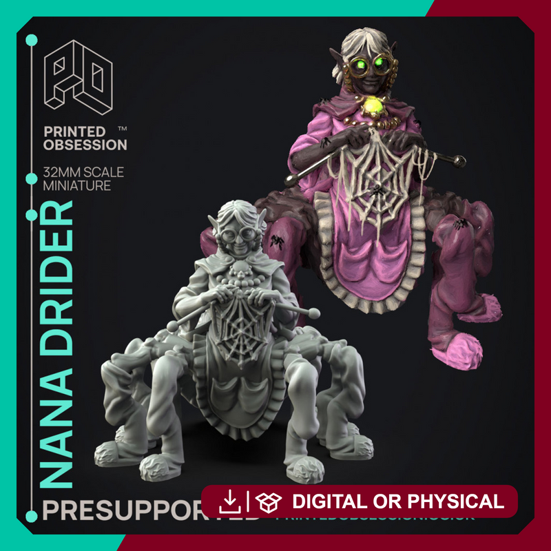 Nana Drider - Spider Woman -  PRESUPPORTED - Illustrated and Stats - 32mm scale