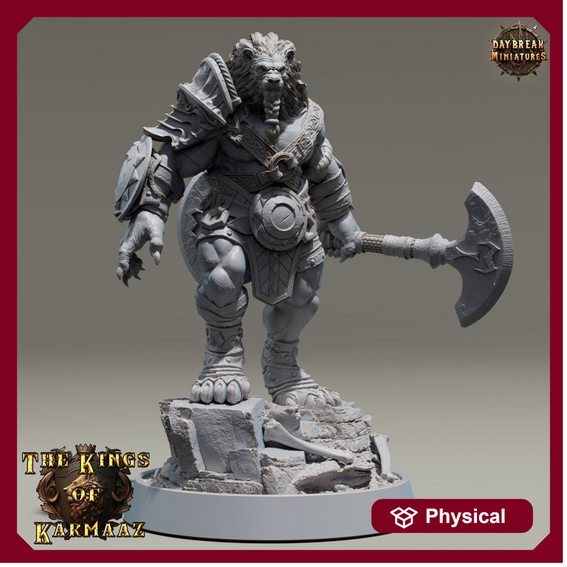 Leonin LionFolk Fighter Barbarian | 28mm, 32mm, 54mm, 75mm Scales,100mm Tall | Dungeons and Dragons D&D 5e | Pathfinder| Daybreak Miniatures - Only-Games