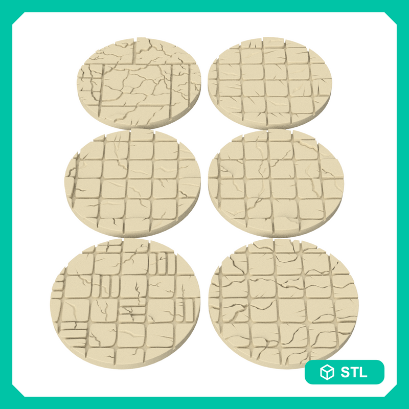 Cracked Tile Base Toppers – 32mm Round Miniature Bases - Only-Games