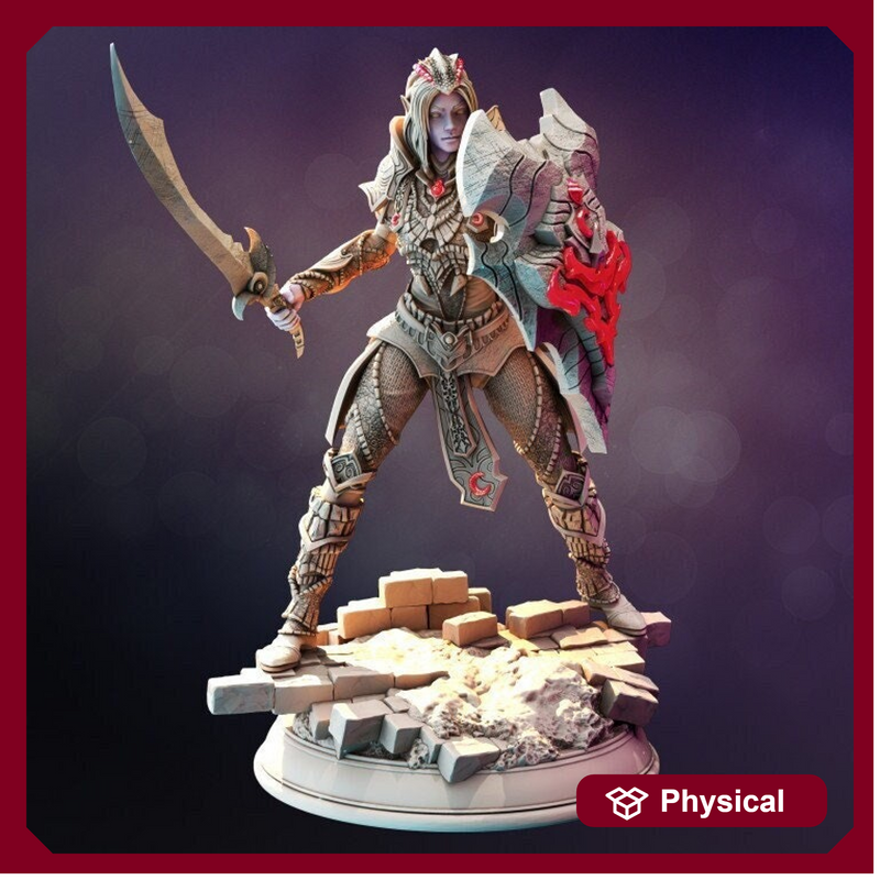 Female Dark Elf Oathbreaker Paladin Fighter Unpainted Miniature | 28mm, 32mm,54mm,75mm,100mm Scales | Dungeons & Dragons Pathfinder DM Stash - Only-Games