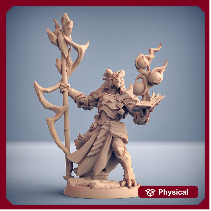 Dragonborn Wizard Sorcerer, Battle Mage | 28mm, 32mm, 54mm, 75mm Scale Resin Miniature | Dungeons and Dragons 5E | Pathfinder | - Only-Games