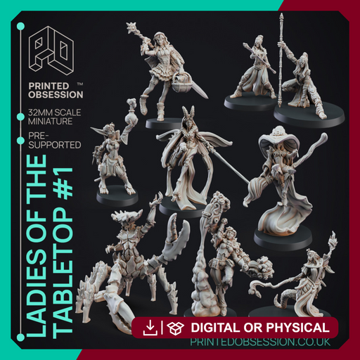 Ladies of the Table Top Pack #1 - 9 Models - PRE SUPPORTED - D&D 32mm scale - Only-Games