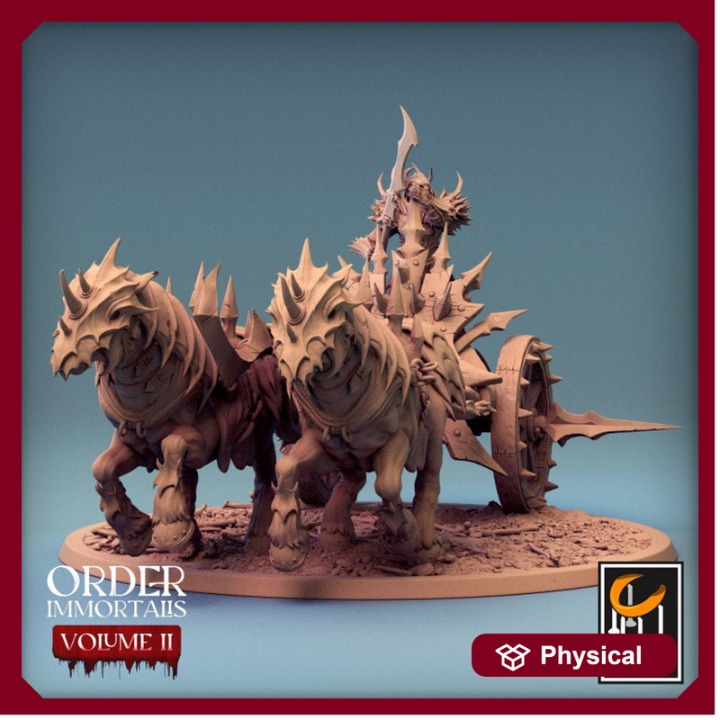 Oathbreaker Paladin (Helm) on Dual horse Chariot, Fighter Unpainted Miniature | 28mm, 32mm,54mm Scales |Dungeons and Dragons Pathfinder - Only-Games