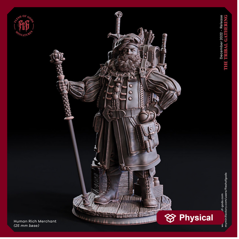 Rich Merchant, Adventurer NPC  | 28mm, 32mm,54mm,75mm Scales | 100mmTall | Figure Mini- Minis -D&D 5e Pathfinder Figurine | Flesh of Gods - Only-Games