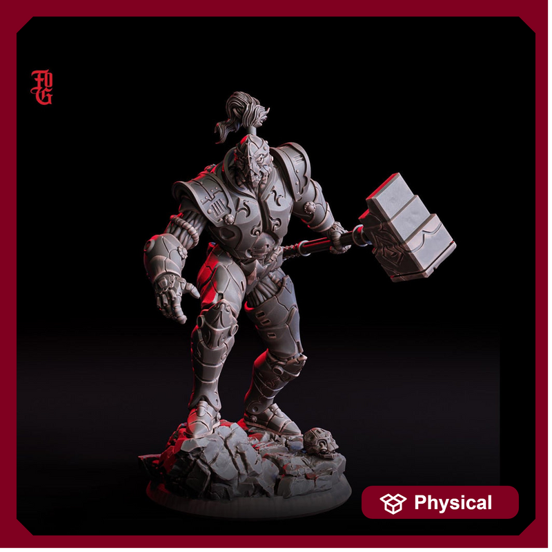 Warforged Paladin, Fighter, Battle Hammer Miniature | 28mm,32mm,54mm,75mm,100mm Scale   | Dungeons and Dragons D&D Pathfinder |Flesh of Gods - Only-Games